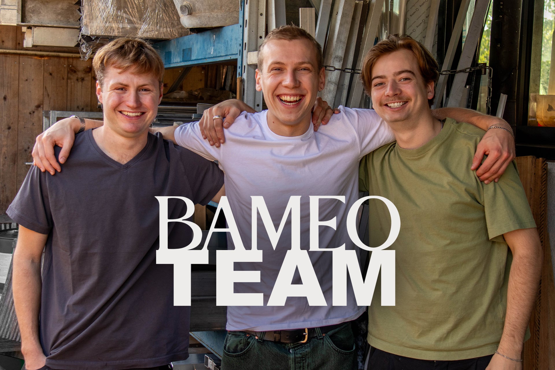 Das Bameo Team bestehend aus Tenzin Rädlein, Jonny Pollok, und Felix Gampenrieder. in der PiO Werkstatt.